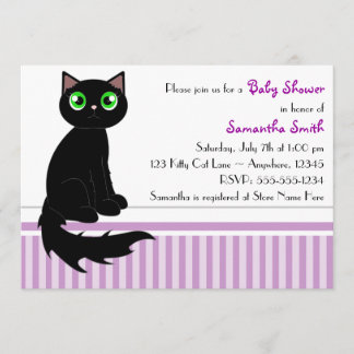 Cute Kitty Cat Baby Shower Invitation - Purple