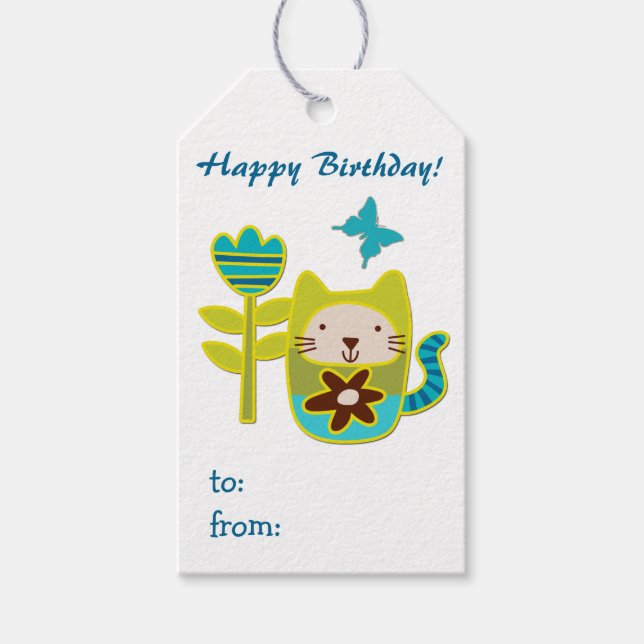 Cute Kitty Cat Birthday Gift Tags (Front)
