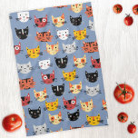 Cute Kitty Cat Blue Kitchen Towel<br><div class="desc">Lots of adorable little cats on a blue background. Purrfect for animal lovers. Original art by Nic Squirrell.</div>