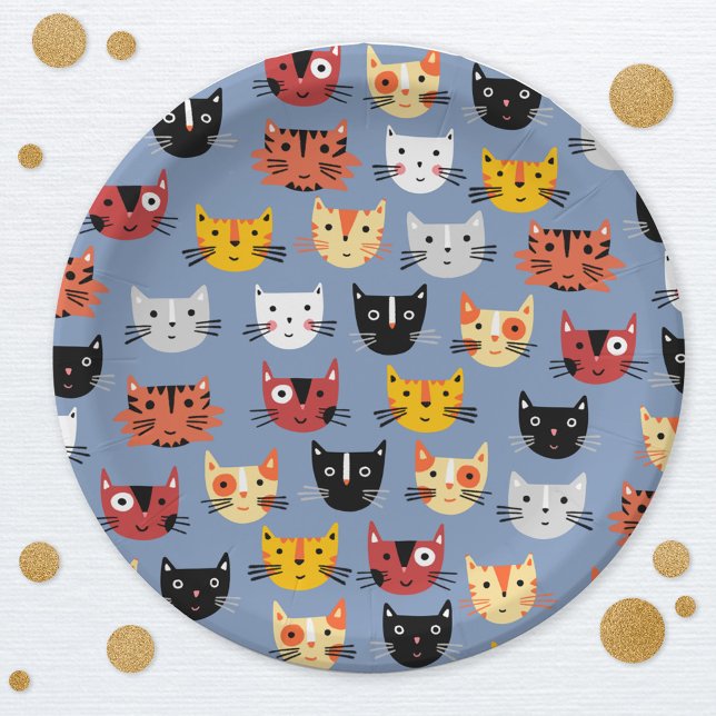 Cute Kitty Cat Blue Paper Plate (Cute Kitty Cat Blue Party Paper Plates)