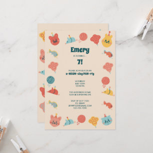 Cute Kitty Cat Children's Birthday Party Invitation