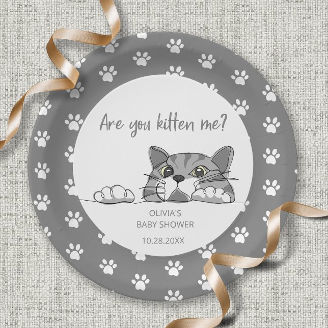 Cute Kitty Cat Gender Neutral Baby Shower Paper Plate (Creator Uploaded)