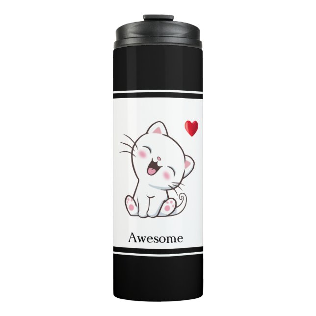 Cute Kitty Cat & Heart Thermal Tumbler (Front)