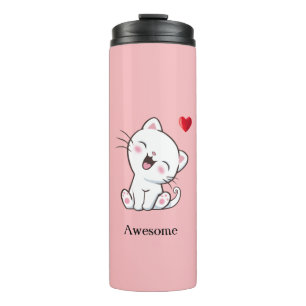 Cute Kitty Cat & Heart Thermal Tumbler
