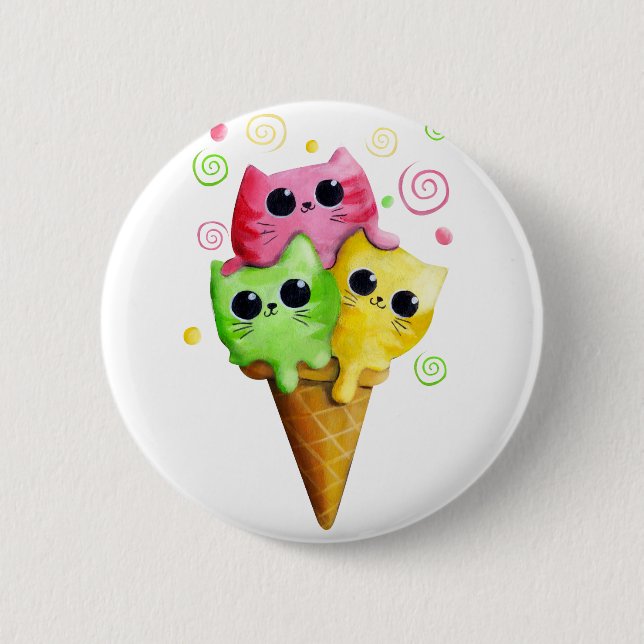 Cute Kitty Cat Ice Cream 2 Inch Round Button (Front)