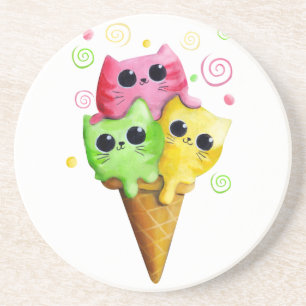 Cute Kitty Cat Ice Cream Coaster