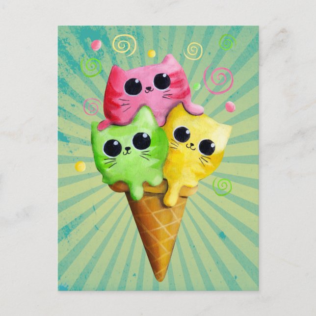 Cute Kitty Cat Ice Cream Postcard (Front)