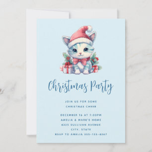 Cute Kitty Cat in a Santa Hat Christmas Invitation