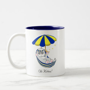 Cute Kitty Cat in Hammock Two-Tone Coffee Mug