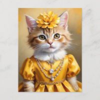 Cute Kitty Cat in Yellow Dress