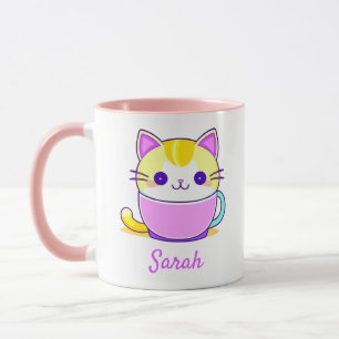Cute Kitty Cat Kawaii Personalized Name Mug