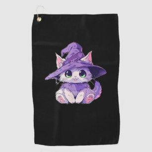 Cute Kitty Cat Kitten in Witch Hat Girls Halloween Golf Towel