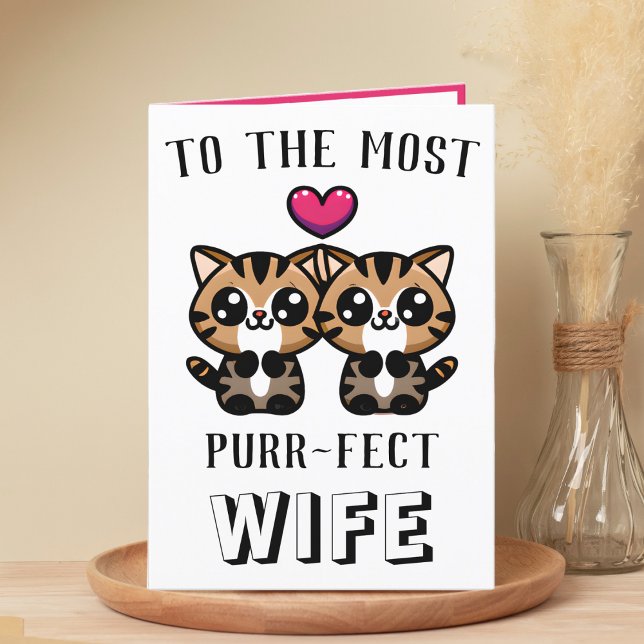 Cute Kitty Cat Kitten Pun Wife Happy Birthday Thank You Card (cute kitten purr birthday card for wife)