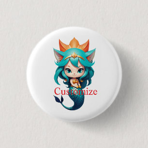 Cute Kitty Cat Mermaid Thunder_Cove 1 Inch Round Button