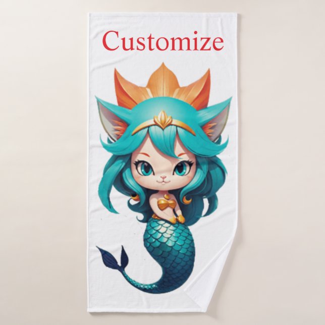 Cute Kitty Cat Mermaid Thunder_Cove Bath Towel (Bath Towel)