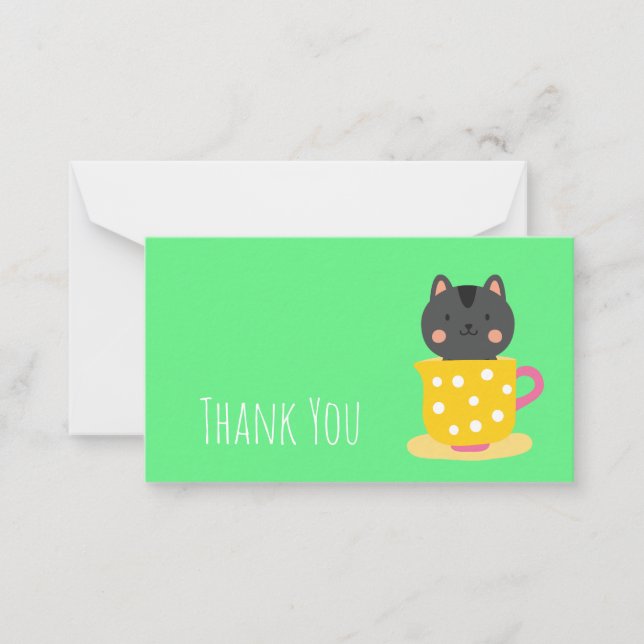 Cute Kitty cat mint teacup Card (Front)