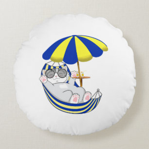 Cute kitty cat on hammock round pillow