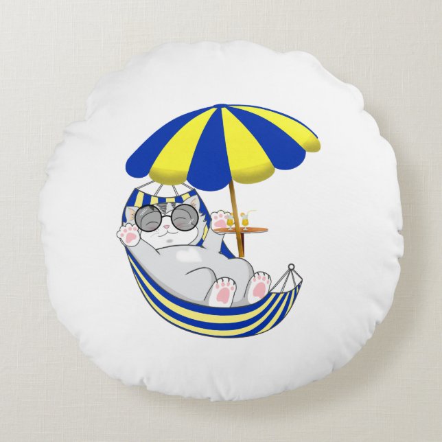 Cute kitty cat on hammock round pillow (Front)