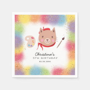 Cute Kitty Cat Painting Art Birthday Party Napkin