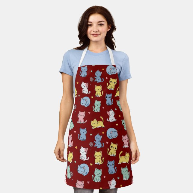 Cute Kitty Cat Pattern Apron (Worn)