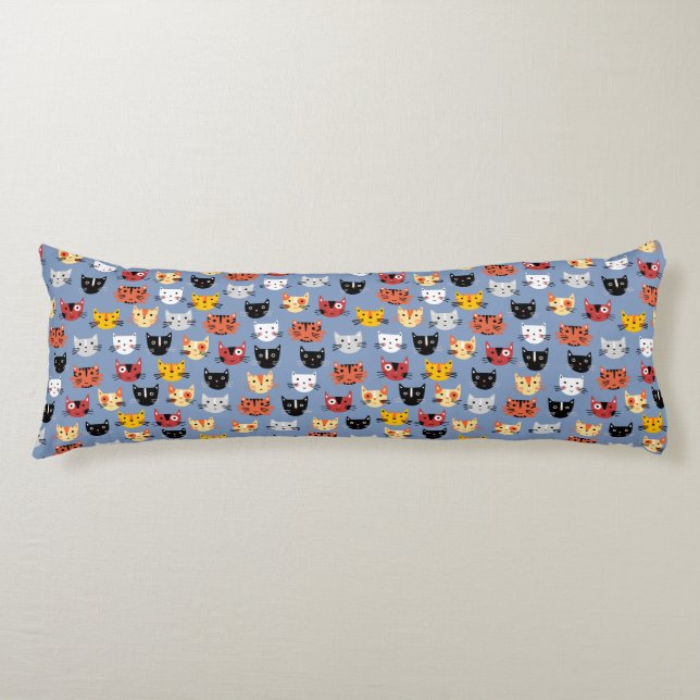 Cute Kitty Cat Pattern Blue Body Pillow (Front)