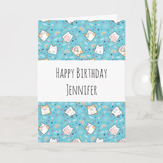 Cute Kitty Cat Pattern Whimsical Birthday Card (Front)