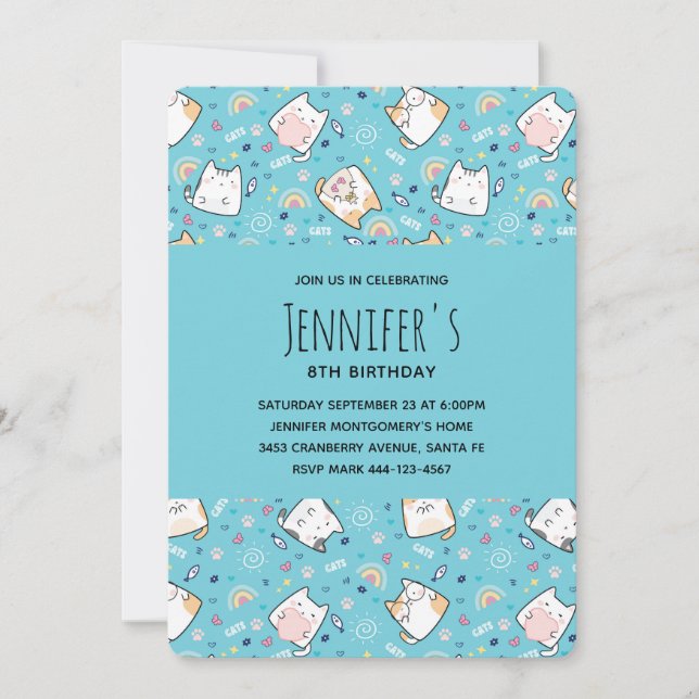 Cute Kitty Cat Pattern Whimsical Birthday Invitation (Front)