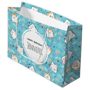 Cute Kitty Cat Pattern Whimsical Birthday Large Gift Bag
