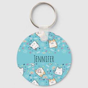 Cute Kitty Cat Pattern Whimsical Keychain