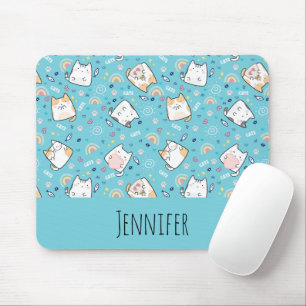Cute Kitty Cat Pattern Whimsical Mouse Pad