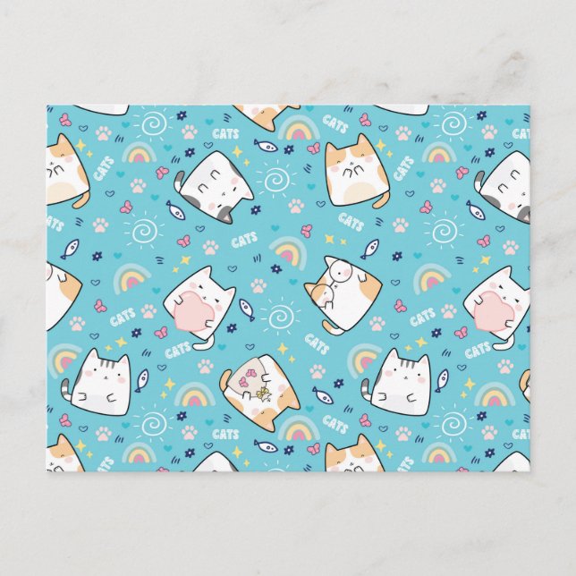Cute Kitty Cat Pattern Whimsical Postcard (Front)