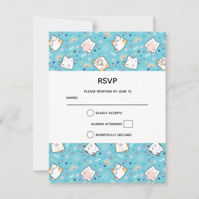 Cute Kitty Cat Pattern Whimsical RSVP Card (Front)