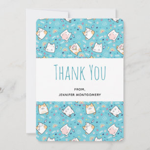Cute Kitty Cat Pattern Whimsical Thank You Card