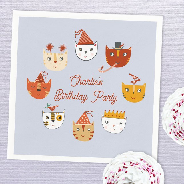 Cute Kitty Cat Personalized Birthday Napkin (Cute kitty cat themed personalized birthday party paper napkins)