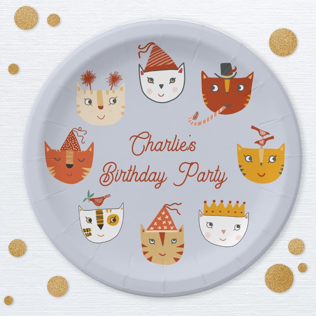 Cute Kitty Cat Personalized Birthday Paper Plate (Cute personalized kitty cat birthday paper plate)