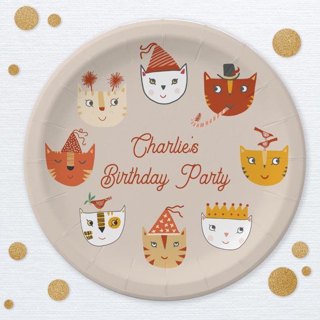 Cute Kitty Cat Personalized Birthday Paper Plate (Cute kitty cat personalized name birthday paper plates)