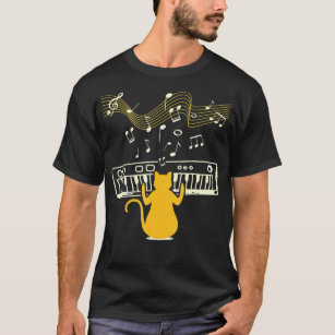 Cute Kitty Cat Playing Piano Instrument with Music T-Shirt