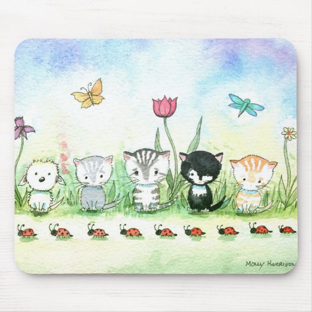 Cute Kitty Cat Puppy Ladybug Mousepad (Front)