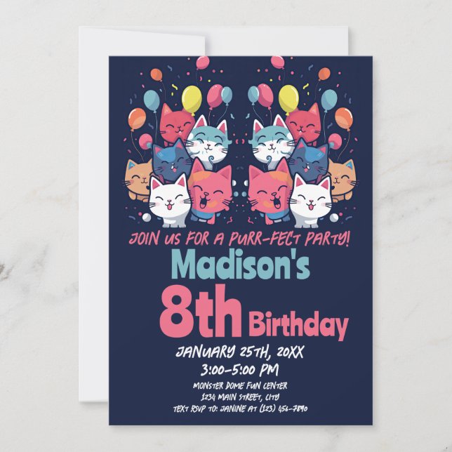 Cute Kitty Cat Purr-Fect Party Cats Birthday Invitation (Front)