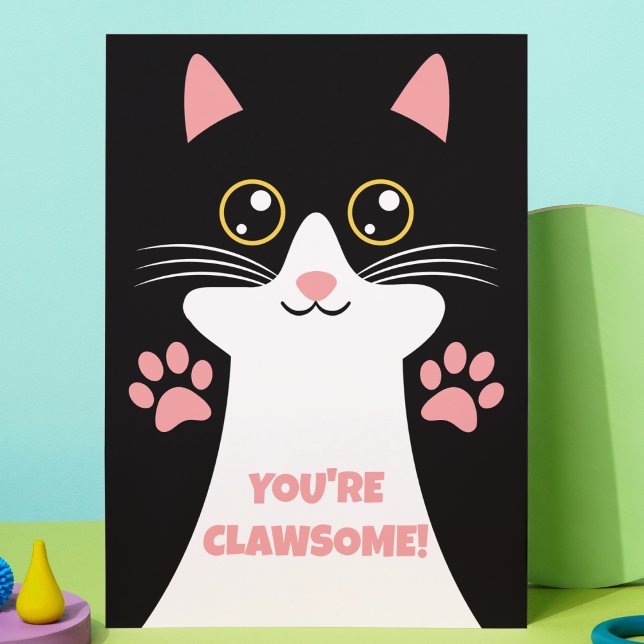 Cute Kitty Cat Themed Kids Birthday Thank you Note ("You're claw some" cute kitty cat kid's birthday thank you card girls bday party )