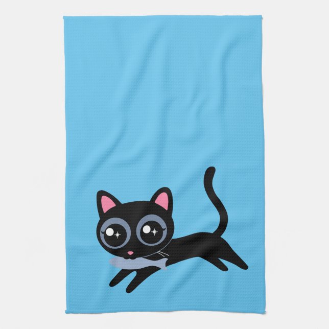 Cute Kitty Cat with Fish Gift for Girlfriend Kitchen Towel (Vertical)