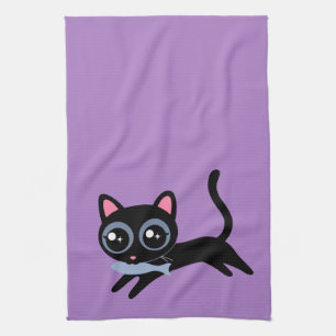 Cute Kitty Cat with Fish Gift for Girlfriend, Wife Kitchen Towel