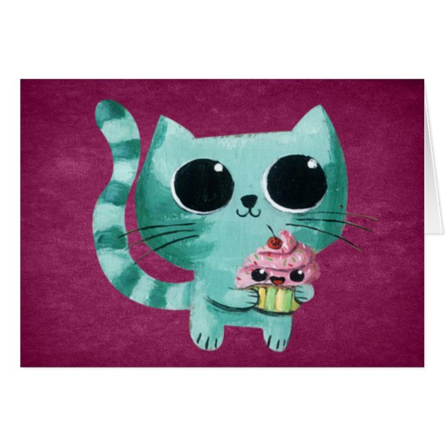 Cute Kitty Cat with Kawaii Cupcake (Front Horizontal)