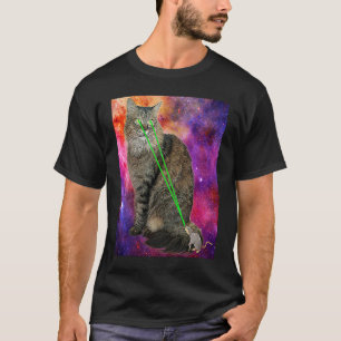 Cute Kitty Cat With Laser Beam Eyes Galaxy Backgro T-Shirt