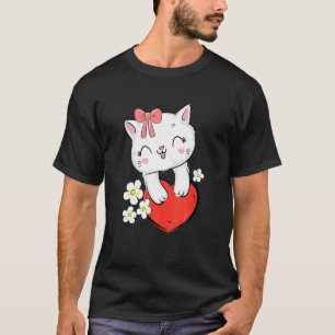 Cute Kitty Cat With Pink Bow And Heart Kitten T-Shirt