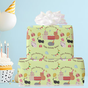 Cute Kitty Cats Let's Purrrr-ty Kid's Birthday Wrapping Paper