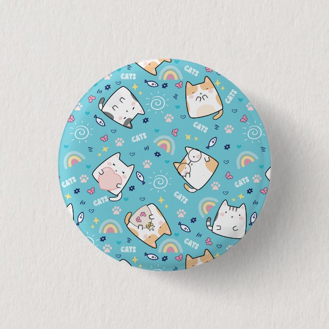 Cute Kitty Cats Whimsical Pattern 1 Inch Round Button (Front)