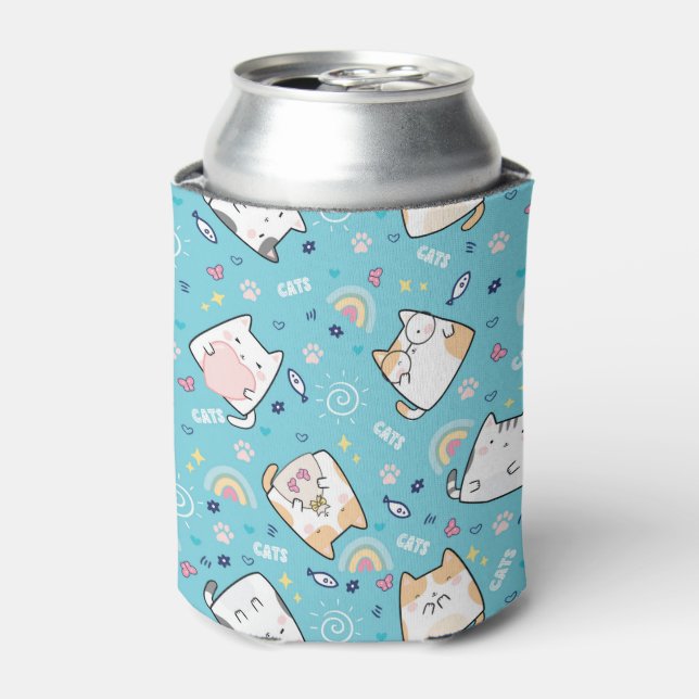 Cute Kitty Cats Whimsical Pattern Can Cooler (Can Front)