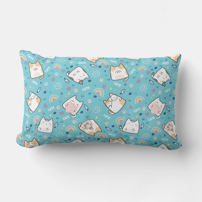 Cute Kitty Cats Whimsical Pattern Lumbar Pillow (Front)