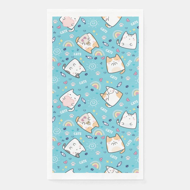 Cute Kitty Cats Whimsical Pattern Napkin (Front)